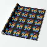 [ Thumbnail: Fun Fireworks + Rainbow Pattern "10" Event Number Wrapping Paper ]