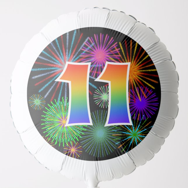 Fun Fireworks + Rainbow Pattern "11" Event # Balloon (Front)