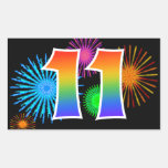 [ Thumbnail: Fun Fireworks + Rainbow Pattern "11" Event Number Sticker ]