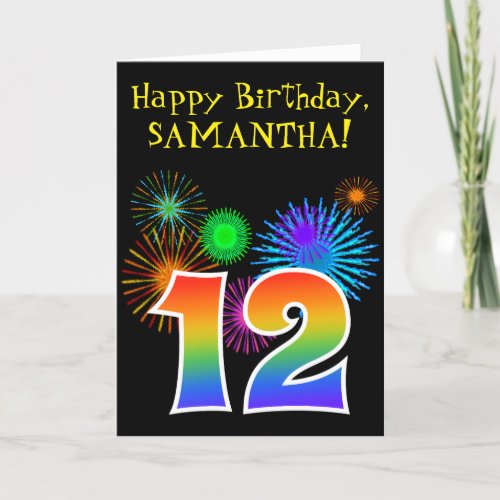 Fun Fireworks  Rainbow Pattern 12 Birthday  Card