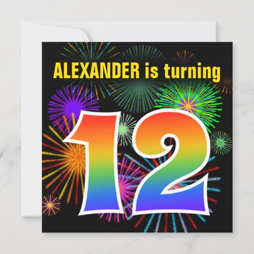 Fun Fireworks  Rainbow Pattern 12 Birthday  Invitation