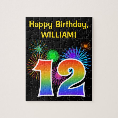 Fun Fireworks  Rainbow Pattern 12 Birthday  Jigsaw Puzzle