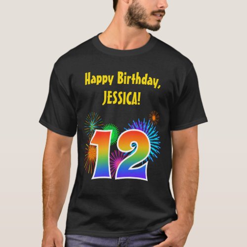 Fun Fireworks  Rainbow Pattern 12 Birthday  T_Shirt