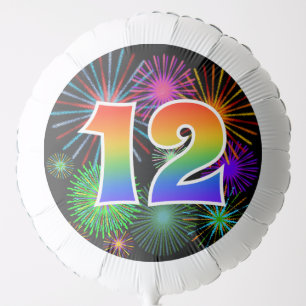 Fun Fireworks + Rainbow Pattern "12" Event # Balloon