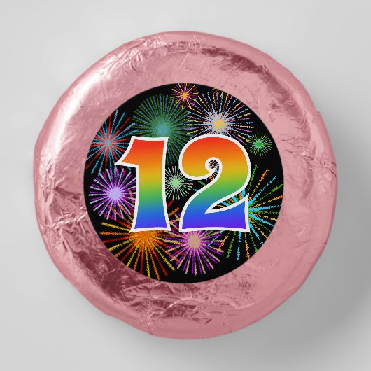 Fun Fireworks, Rainbow Pattern "12" Event # Dipped Oreo Cookie Favors (Front)