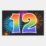 [ Thumbnail: Fun Fireworks + Rainbow Pattern "12" Event Number Sticker ]