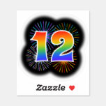 [ Thumbnail: Fun Fireworks + Rainbow Pattern "12" Event # Sticker ]