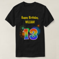 Fun Fireworks + Rainbow Pattern "13" Birthday #