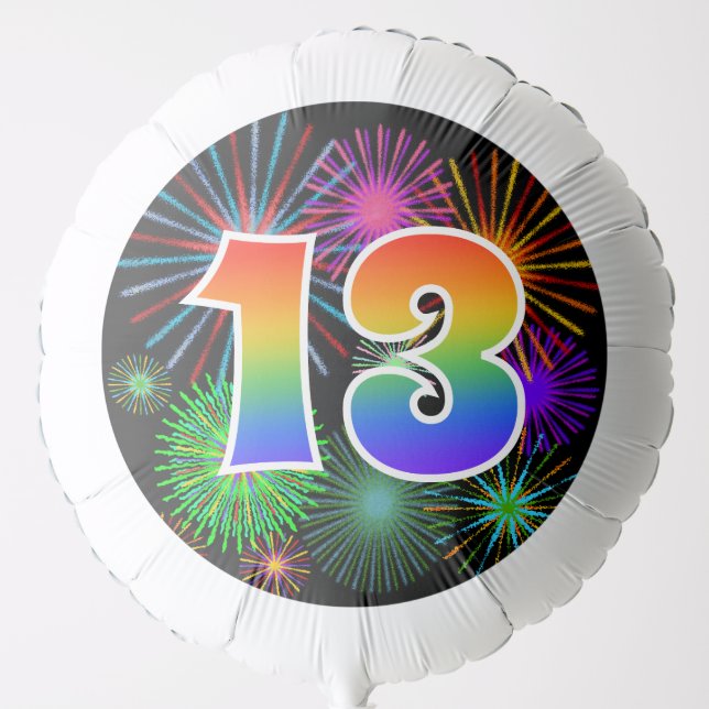 Fun Fireworks + Rainbow Pattern "13" Event # Balloon (Front)