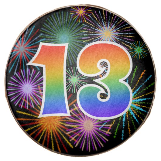 Fun Fireworks, Rainbow Pattern "13" Event # Chocolate Covered Oreo (Front)