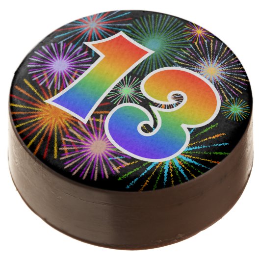 Fun Fireworks, Rainbow Pattern "13" Event # Chocolate Covered Oreo (Angled)
