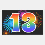 [ Thumbnail: Fun Fireworks + Rainbow Pattern "13" Event Number Sticker ]