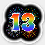 [ Thumbnail: Fun Fireworks + Rainbow Pattern "13" Event # Sticker ]