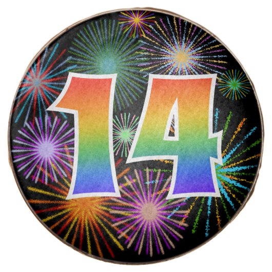 Fun Fireworks, Rainbow Pattern "14" Event # Chocolate Covered Oreo (Front)