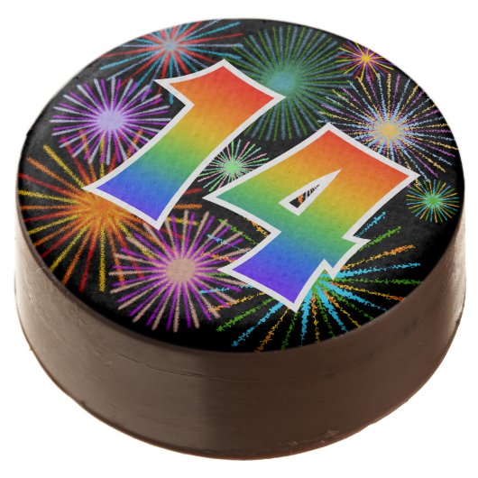 Fun Fireworks, Rainbow Pattern "14" Event # Chocolate Covered Oreo (Angled)