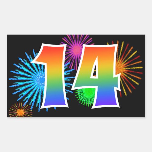 Fun Fireworks  Rainbow Pattern 14 Event Number Rectangular Sticker