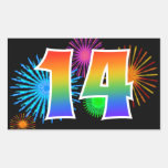 [ Thumbnail: Fun Fireworks + Rainbow Pattern "14" Event Number Sticker ]