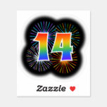 [ Thumbnail: Fun Fireworks + Rainbow Pattern "14" Event # Sticker ]