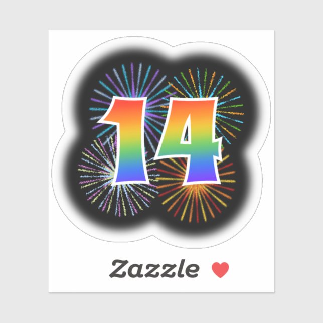Fun Fireworks + Rainbow Pattern "14" Event # Sticker (Sheet)