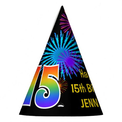 Fun Fireworks  Rainbow Pattern 15 Birthday  Party Hat