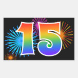 [ Thumbnail: Fun Fireworks + Rainbow Pattern "15" Event Number Sticker ]
