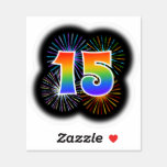 [ Thumbnail: Fun Fireworks + Rainbow Pattern "15" Event # Sticker ]