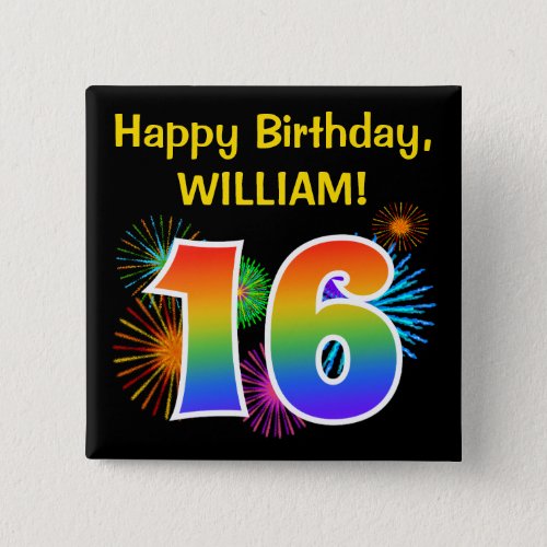 Fun Fireworks  Rainbow Pattern 16 Birthday  Button