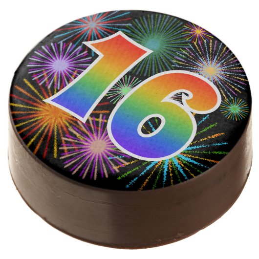 Fun Fireworks, Rainbow Pattern "16" Event # Chocolate Covered Oreo (Angled)