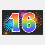 [ Thumbnail: Fun Fireworks + Rainbow Pattern "16" Event Number Sticker ]