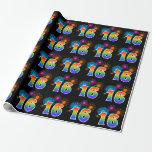 [ Thumbnail: Fun Fireworks + Rainbow Pattern "16" Event Number Wrapping Paper ]