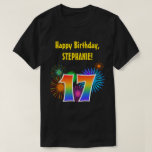 [ Thumbnail: Fun Fireworks + Rainbow Pattern "17" Birthday # T-Shirt ]