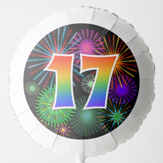 Fun Fireworks + Rainbow Pattern "17" Event # Balloon (Front)