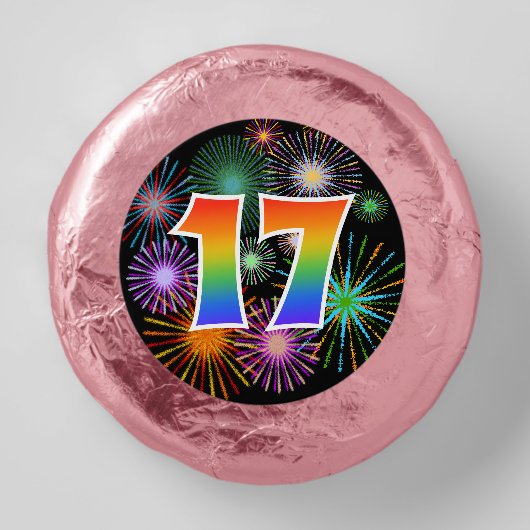 Fun Fireworks, Rainbow Pattern "17" Event # Dipped Oreo Cookie Favors (Front)