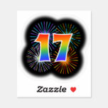 [ Thumbnail: Fun Fireworks + Rainbow Pattern "17" Event # Sticker ]