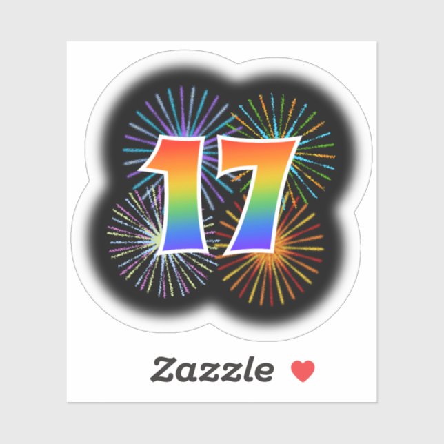 Fun Fireworks + Rainbow Pattern "17" Event # Sticker (Sheet)