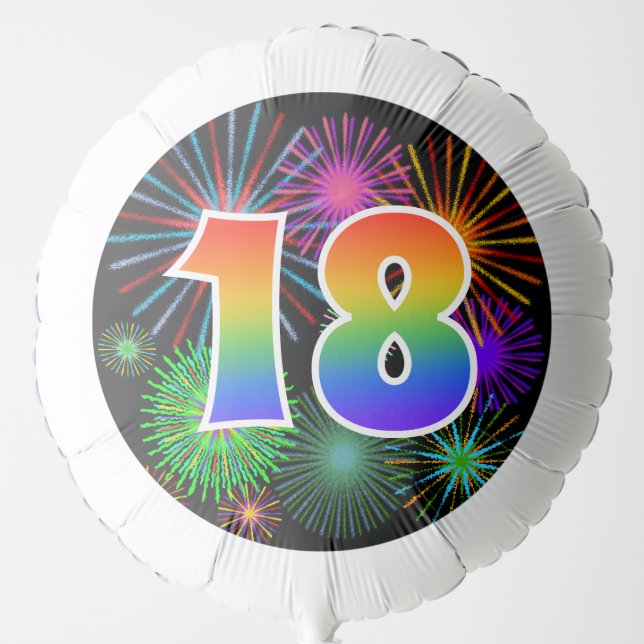 Fun Fireworks + Rainbow Pattern "18" Event # Balloon (Front)