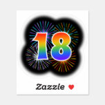 [ Thumbnail: Fun Fireworks + Rainbow Pattern "18" Event # Sticker ]