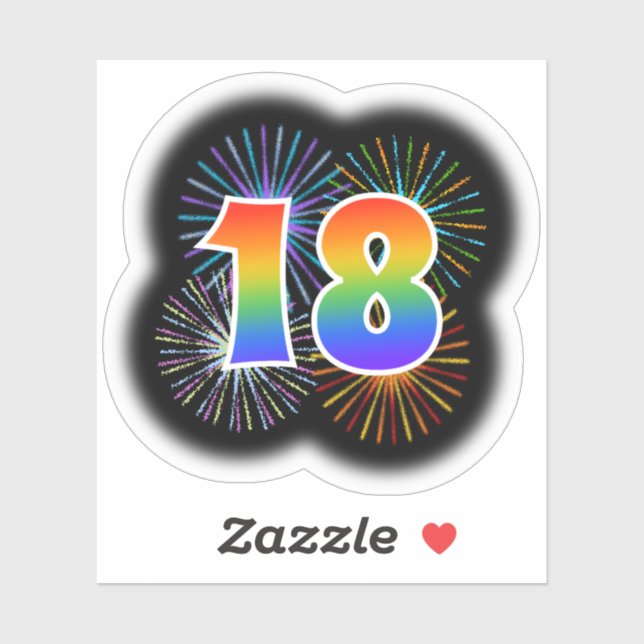 Fun Fireworks + Rainbow Pattern "18" Event # Sticker (Sheet)
