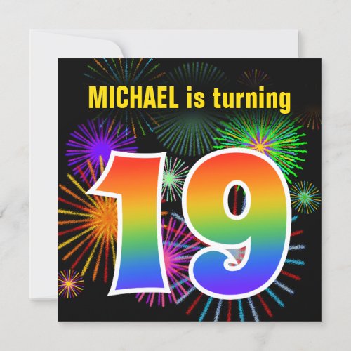 Fun Fireworks  Rainbow Pattern 19 Birthday  Invitation