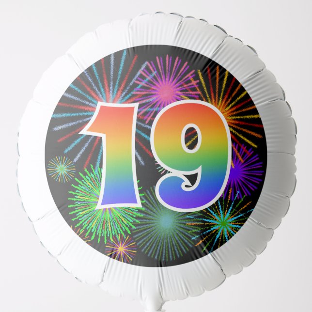 Fun Fireworks + Rainbow Pattern "19" Event # Balloon (Front)