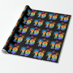 [ Thumbnail: Fun Fireworks + Rainbow Pattern "19" Event Number Wrapping Paper ]