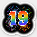 [ Thumbnail: Fun Fireworks + Rainbow Pattern "19" Event # Sticker ]