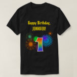 [ Thumbnail: Fun Fireworks + Rainbow Pattern "1" Birthday # T-Shirt ]