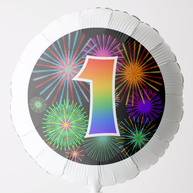 Fun Fireworks + Rainbow Pattern "1" Event # Balloon (Front)