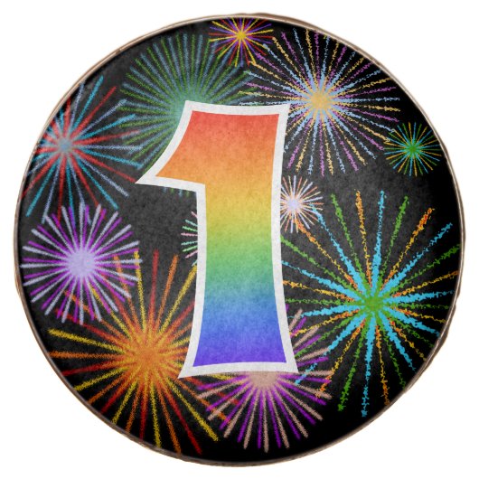 Fun Fireworks, Rainbow Pattern "1" Event # Chocolate Covered Oreo (Front)