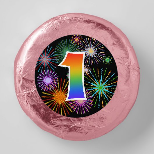 Fun Fireworks, Rainbow Pattern "1" Event # Dipped Oreo Cookie Favors (Front)