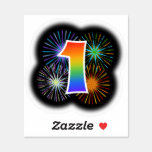 [ Thumbnail: Fun Fireworks + Rainbow Pattern "1" Event # Sticker ]