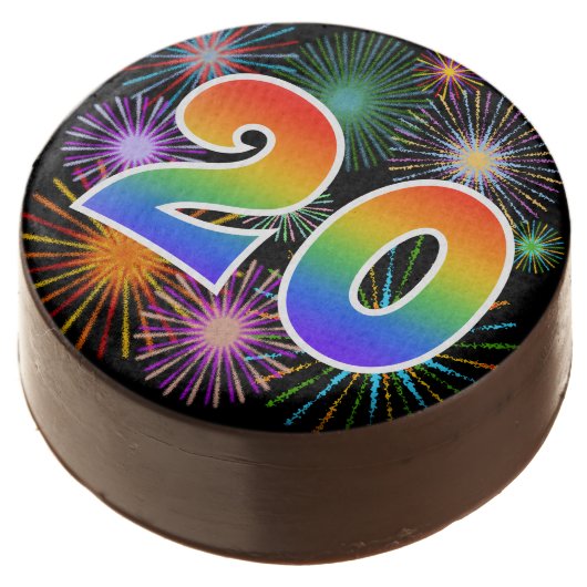 Fun Fireworks, Rainbow Pattern "20" Event # Chocolate Covered Oreo (Angled)