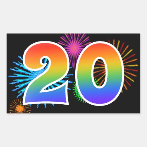 Fun Fireworks  Rainbow Pattern 20 Event Number Rectangular Sticker