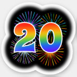 [ Thumbnail: Fun Fireworks + Rainbow Pattern "20" Event # Sticker ]